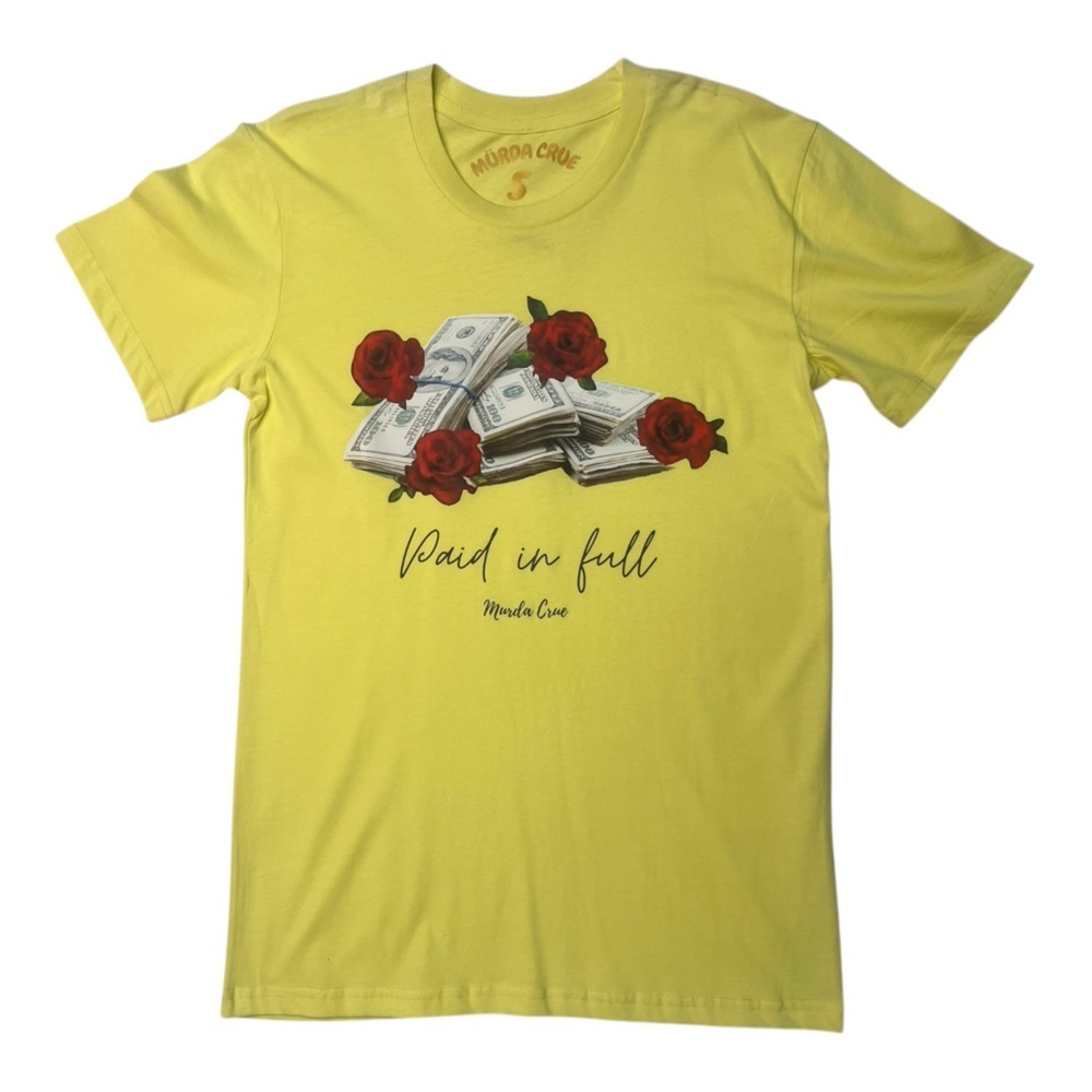 Sz Various Paid in Full" Yellow Graphic Men’s T‑Shirt